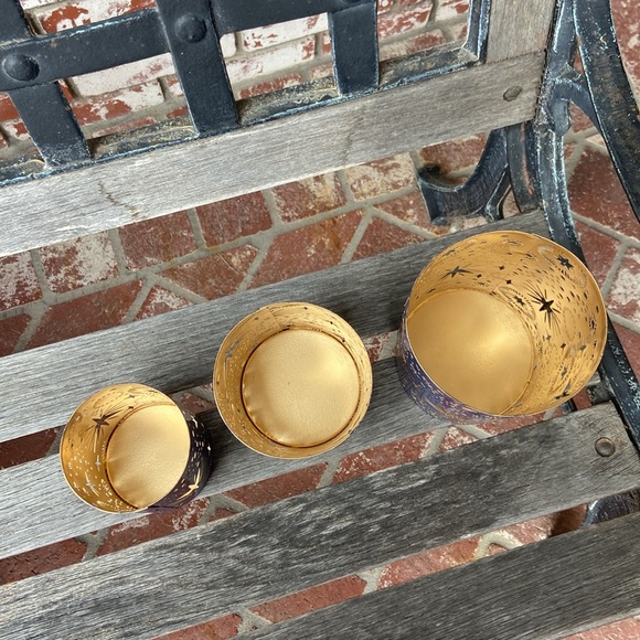 Serrv Celestial Blue and Gold Candle Holder Set (3)